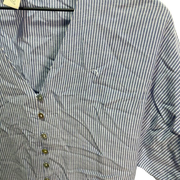 Allison Joy Blue Striped Button Up Tie Blouse XS Casual Summer - Picture 5 of 5